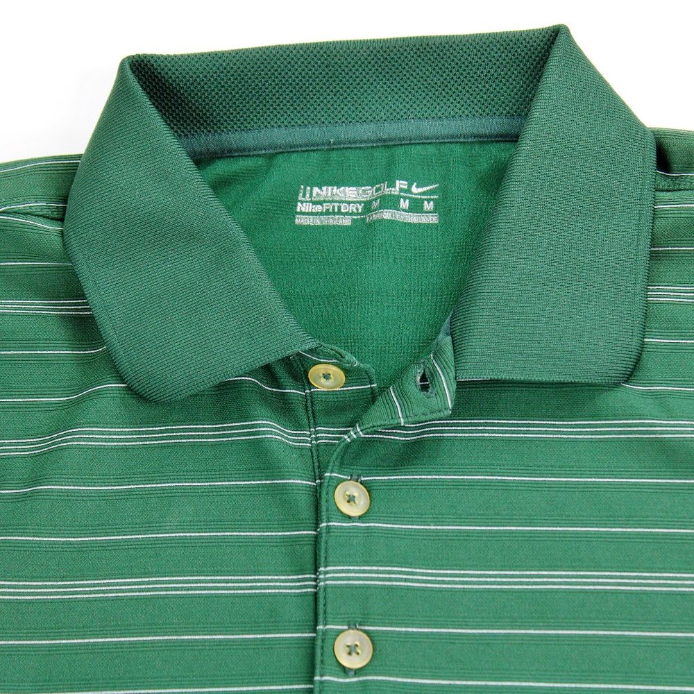 Nike Golf Dri-Fit Mens Polo Shirt sz Medium Green Striped Polyester Pullover Top